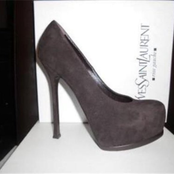 YSL Yves Saint Laurent Tribtoo 105 Suede Pumps Shoes Heels Chocolate